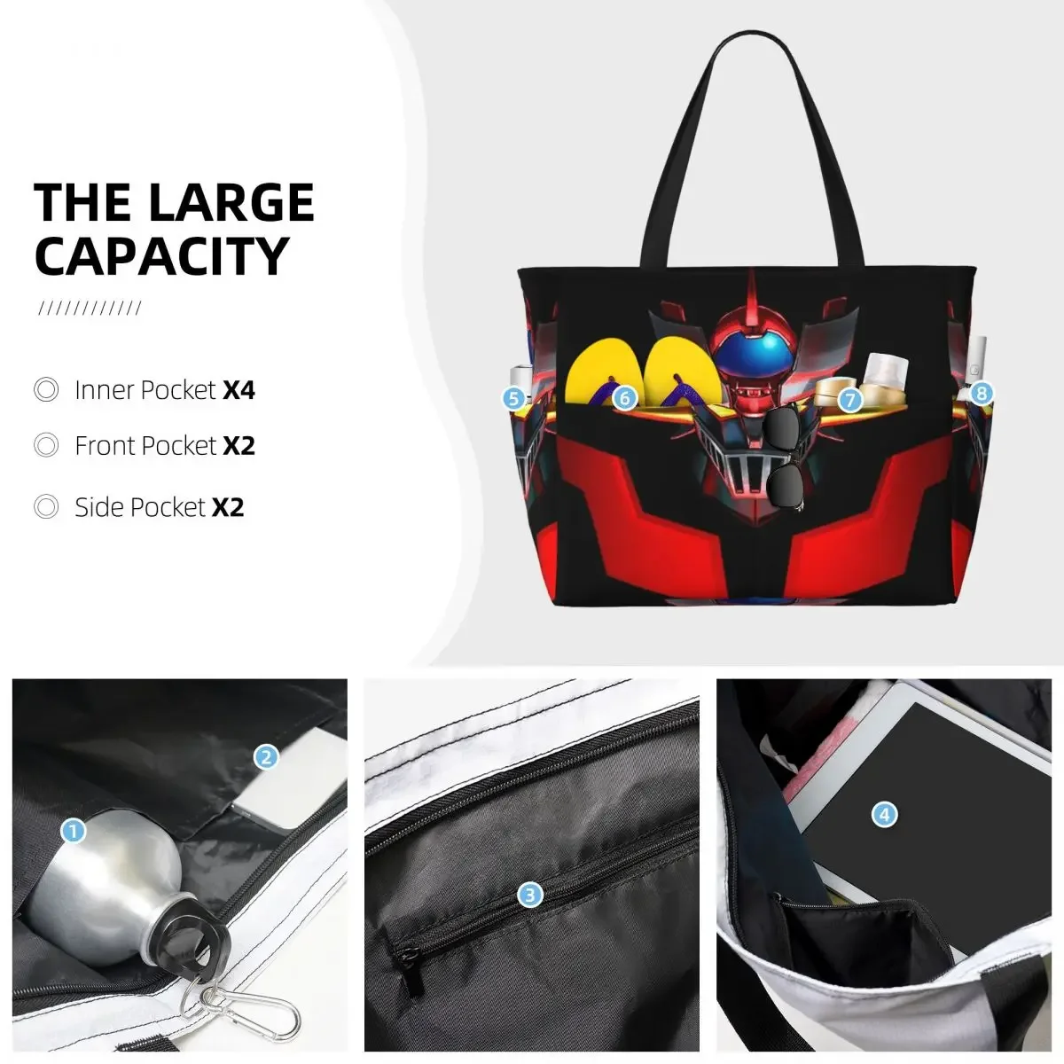 Фото Сумка-тоут Nordic Mazinger Z Anime UFO Robot Sofa Grendizer Goldorak Beach Tote Bag Yoga Duffle Large Tote Bag, женская дорожная сумка, сумка для фитнеса №3