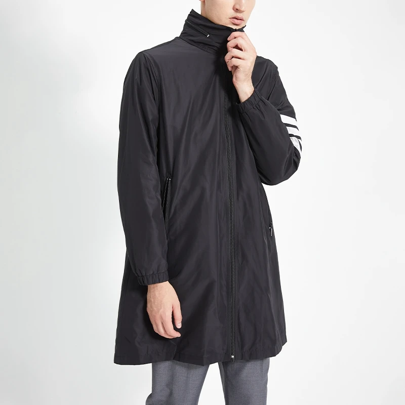 

Куртка TB THOM мужская с капюшоном, модная одежда, Длинная ветровка в полоску, на молнии, 4 бара, свободная куртка-бомбер, весна