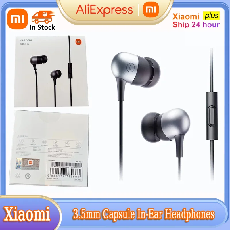 

Original Xiaomi Capsule Headphones 3.5mm Audio Line Control Earbuds In-Ear Stereo with Mic Game Music Dynamic Driver Headphones