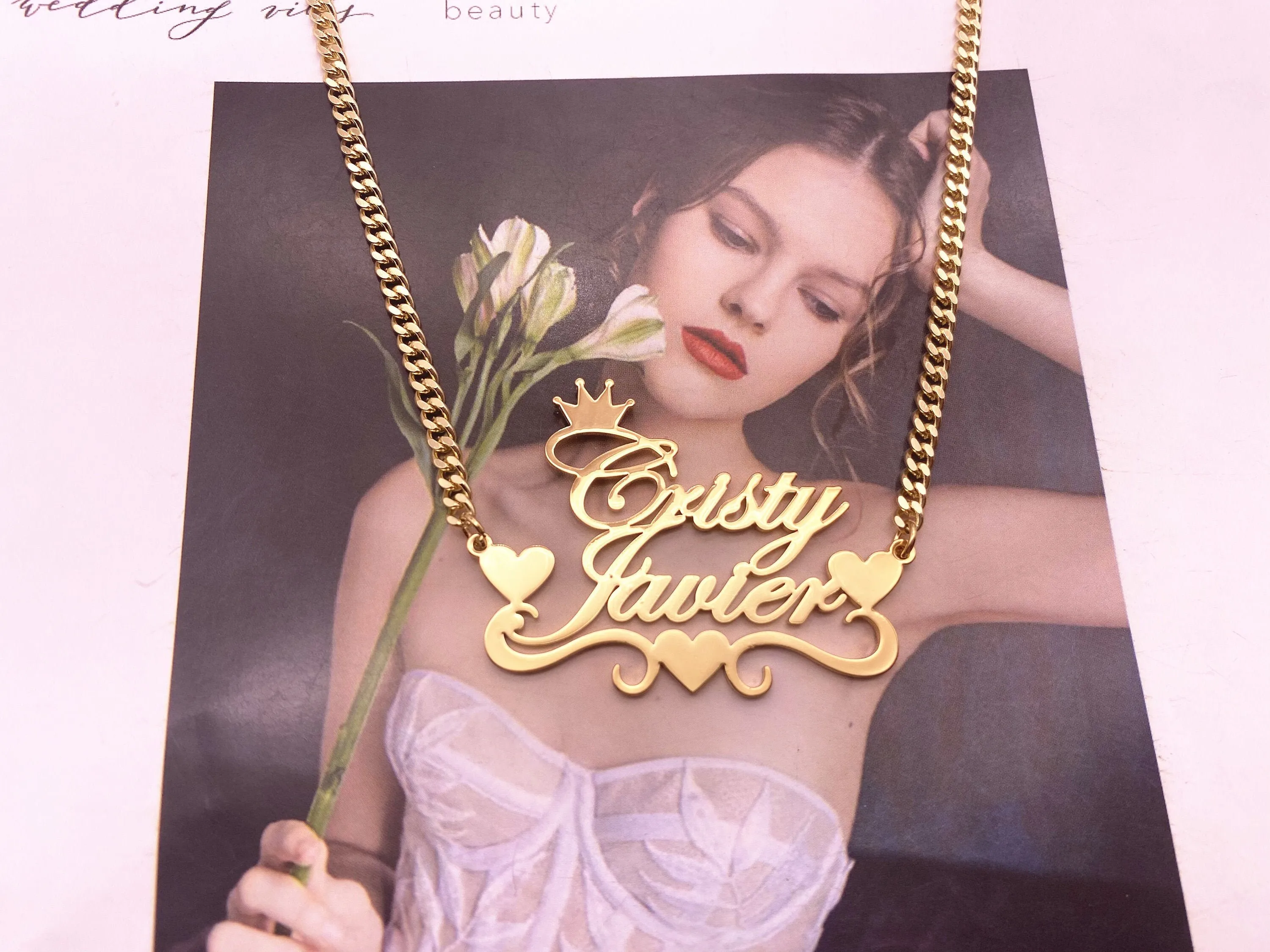 Женское колье из нержавеющей стали с двойным именем