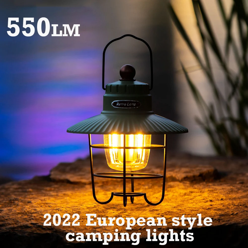 

2022 New Upgrade Camping Lights 550lm Shell LED Camping Lantern 18650 2000mAh Rechargeable Type-C Outdoor Lamp Stepless dimming