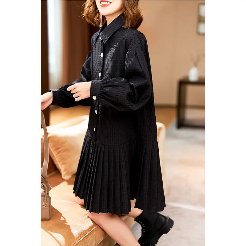 

VANOVICH European and American Design Fashion Pleated Shirt Dress 2022 Spring and Autumn New Elegant Dresses for Women