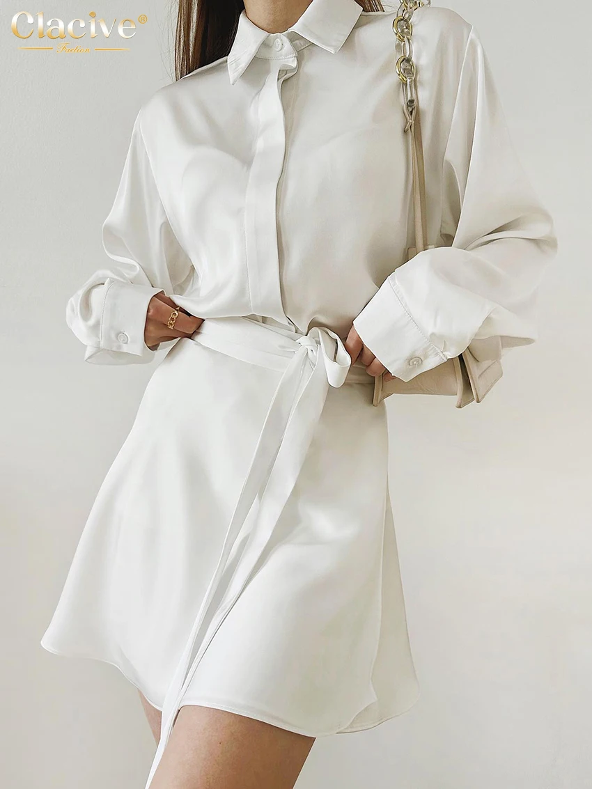 Clacive Fashion Свободный белый атласный комплект из 2 предметов Женский наряд 2025