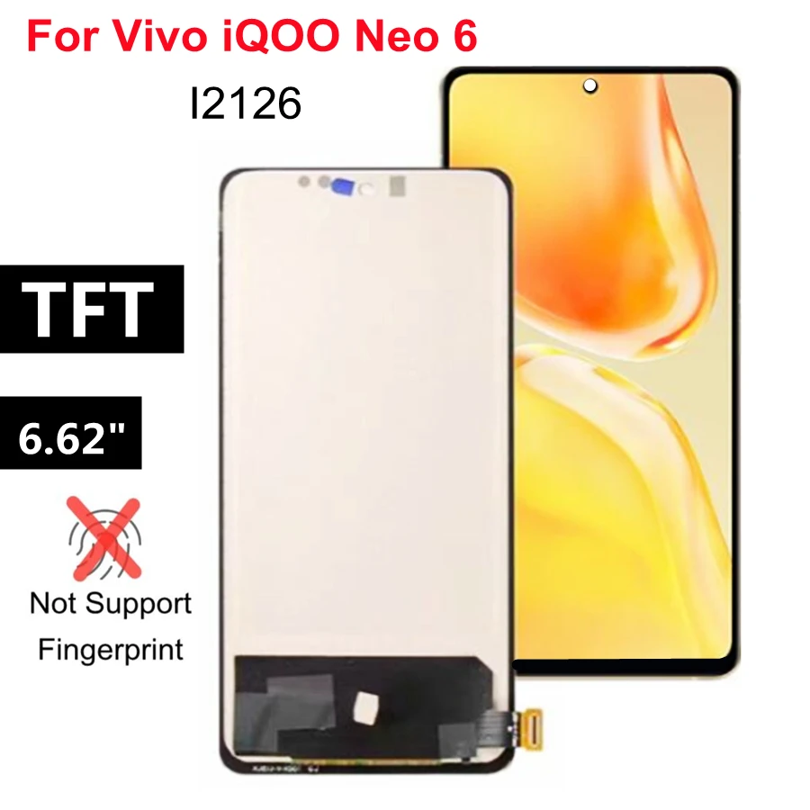 

6,62 "TFT LCD для vivo iQOO Neo 6 LCD дисплей кодирующий преобразователь сенсорного экрана в сборе Замена для VIVO I2126 Neo6 lcd