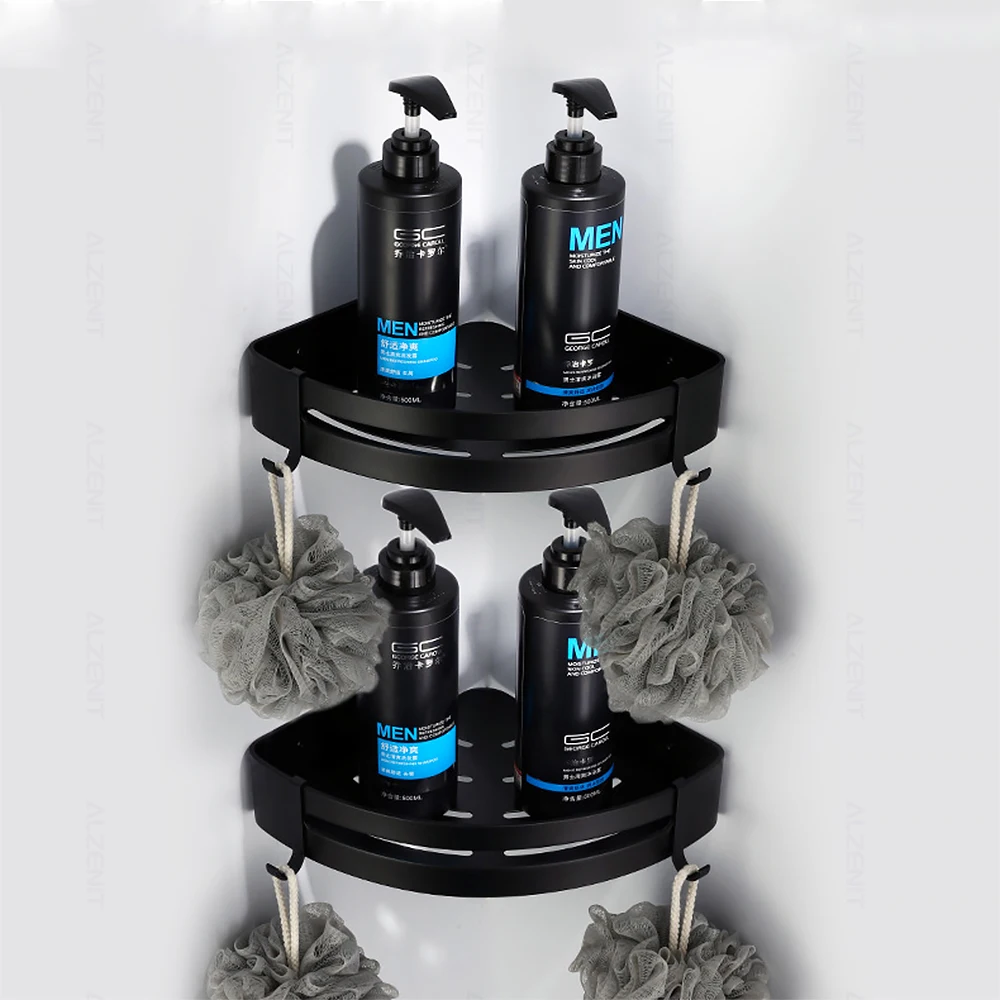 corner shelf black shower storage rack aluminum shampoo holder wall mounted organizer hanger bathroom caddy kitchen accessories free global shipping