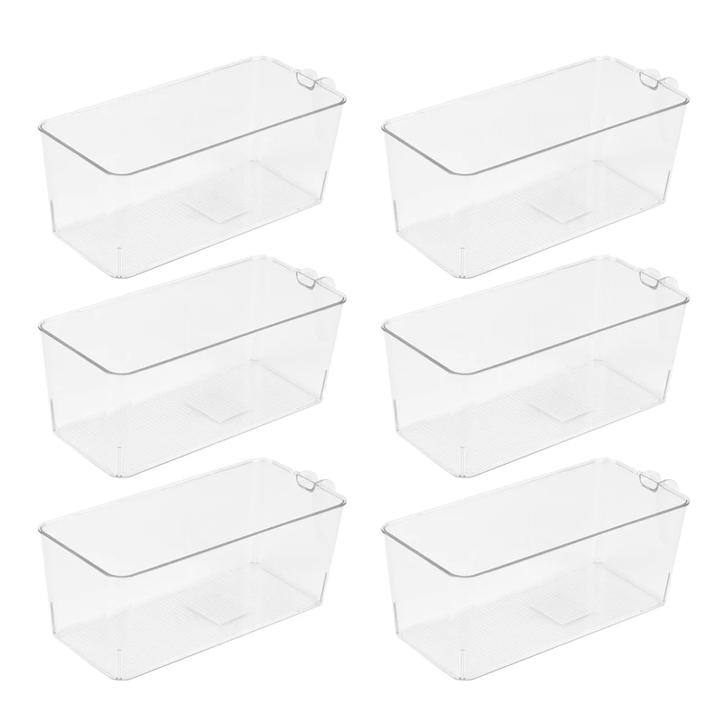 

Set of 6 Clear Refrigerator Pantry Organizer Bins Household Plastic Food Storage Basket with Handles for Kitchen Rooms