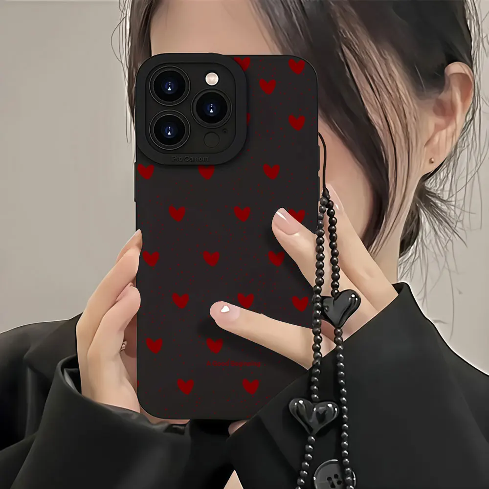 Фото Чехлы для телефонов Y2K винно-красного цвета с сердечками для Samsung Galaxy S26 S24 S25 S23 Ultra S21 S22 Plus A55 A36 A56, противоударные из ТПУ, с ремешком №3