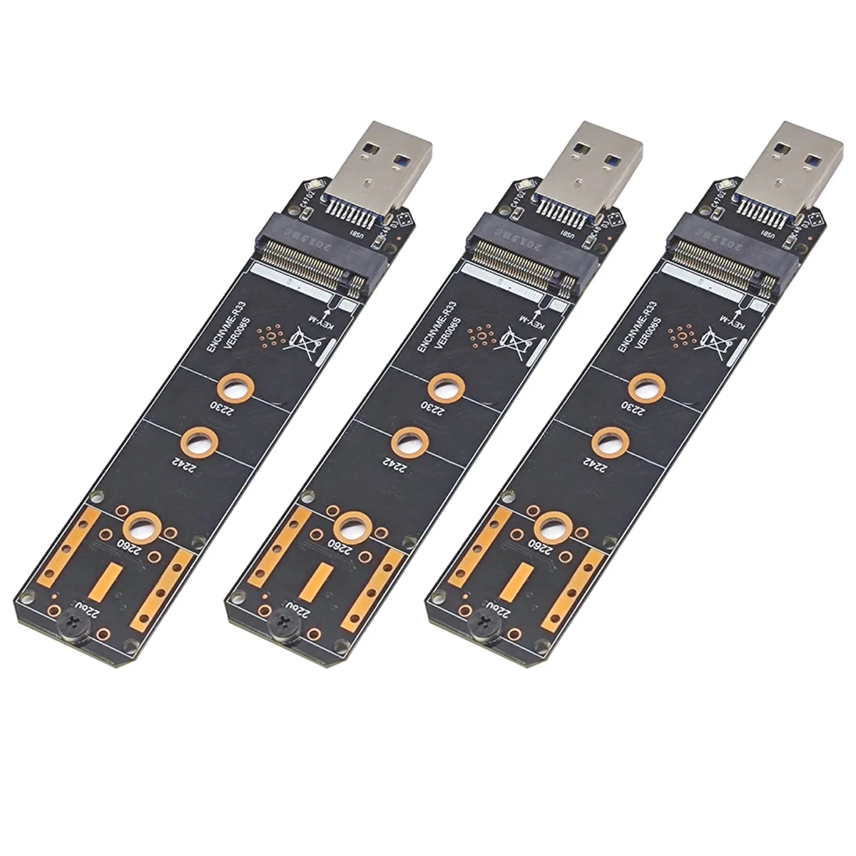 

3X M.2 NVME SSD to USB3.2 GEN2 10Gbps Adapter M.2 NVME SSD Adapter for 2230 2242 2260 2280 NVME M.2 SSD RTL9210B