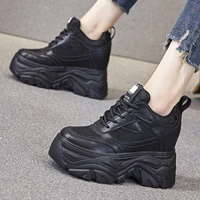 increasing height fashion sneaker women cow leather breathable platform wedge ankle boots comfort high heels casual 34 35 36 39