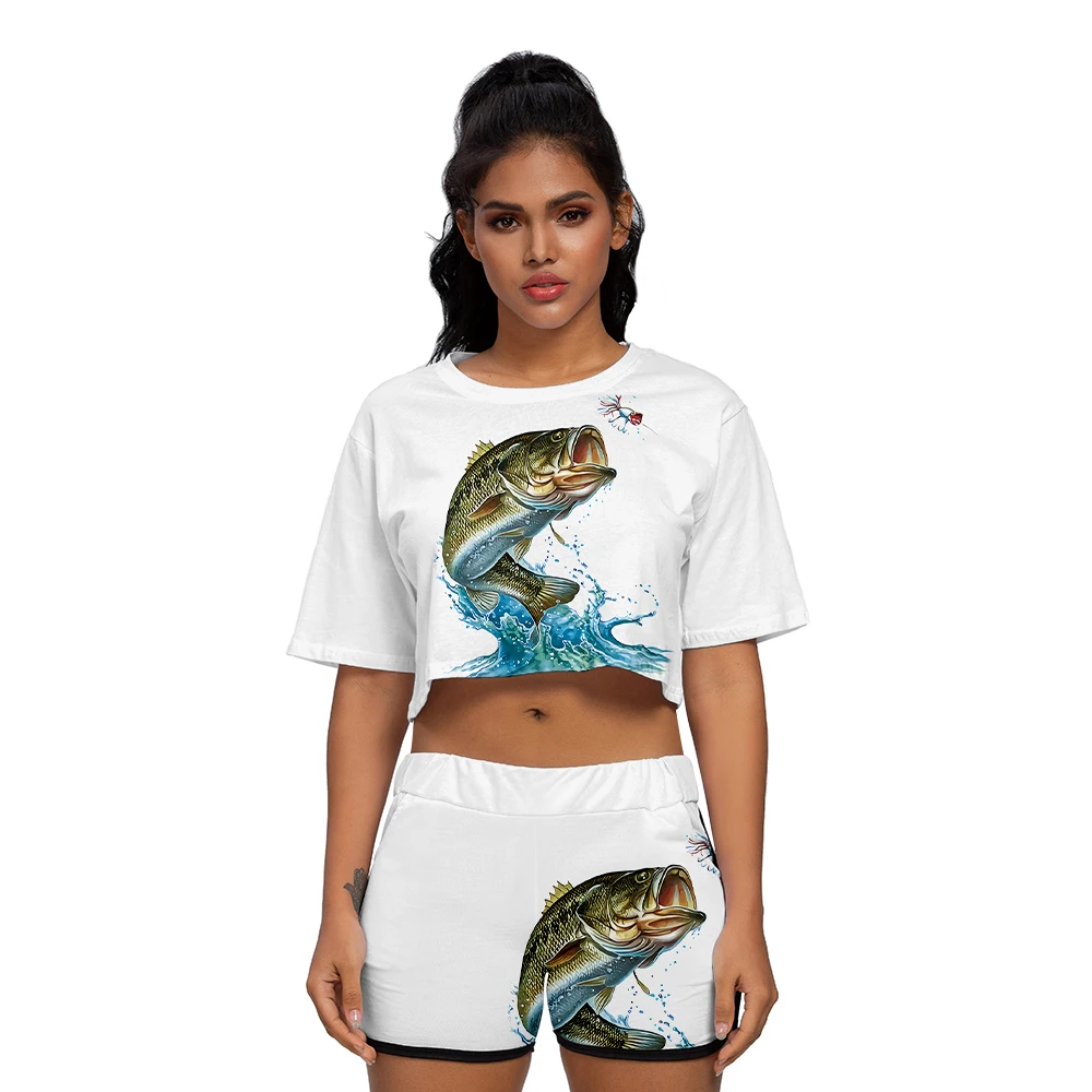 

Шорты женские с коротким рукавом и принтом для рыбалки, повседневный летний костюм для йоги, бега, занятий спортом в доме