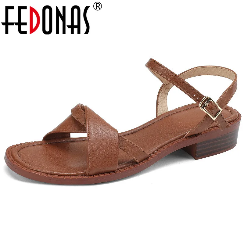 

FEDONAS Basic Women Sandals Spring Summer Fashion New Arrival Genuine Leather Low Heels Shoes Woman Casual Office Ladies
