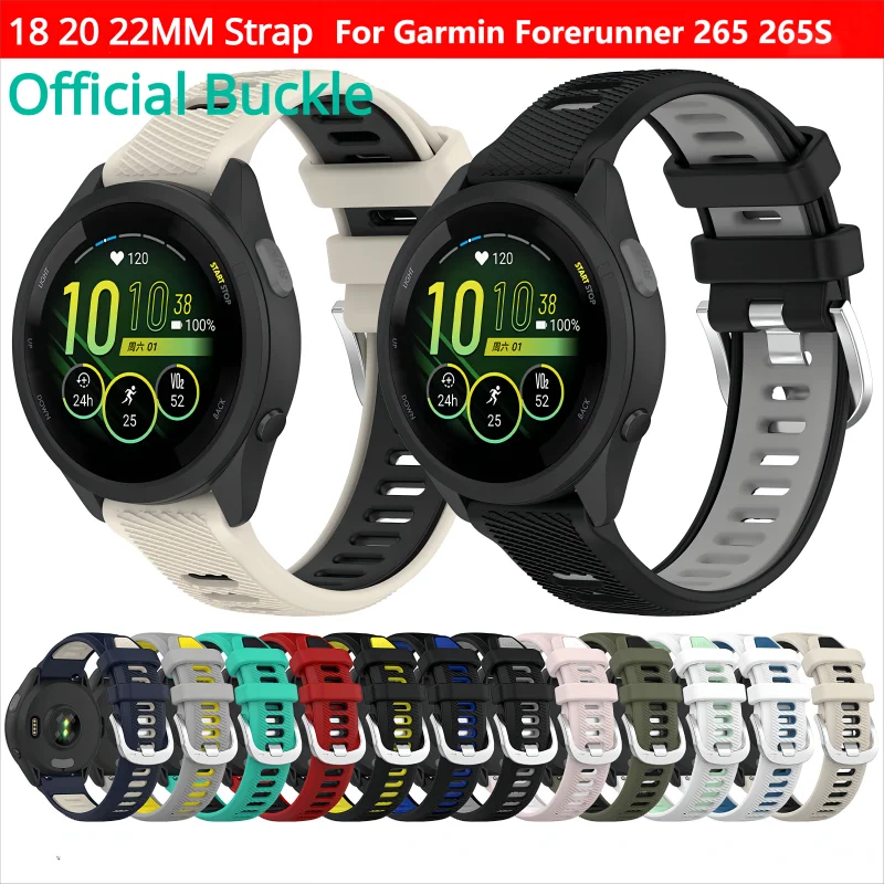 

18 20 22MM Silicone Band Strap For Garmin Forerunner 265 265S 255 245 645 Venu 2 SQ2 Plus Vivoactive 4 3 Samrt Watch Bracelet