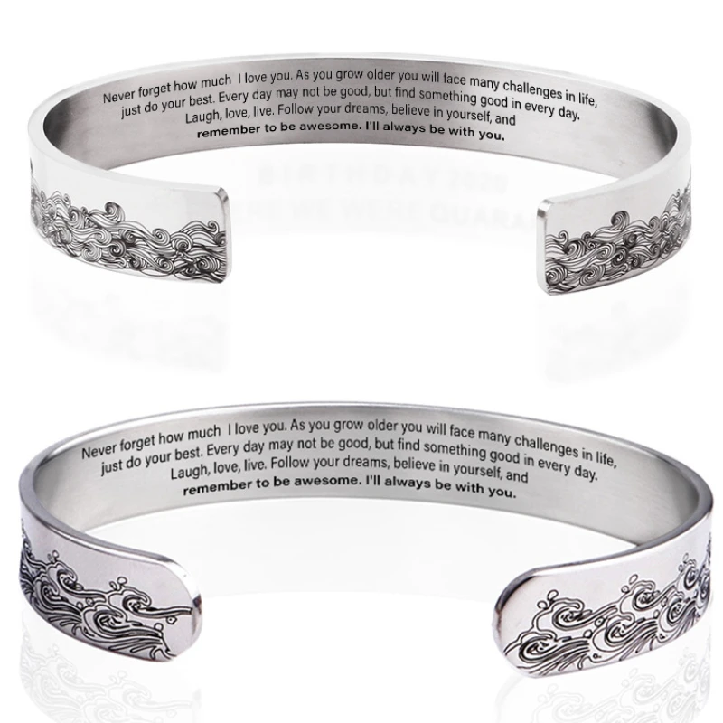 

Trendy Cuff Bracelet for Women Accessories Classic Remember To Be Awesome 10MM Stainless Steel Bangles Female Jewelry Gift