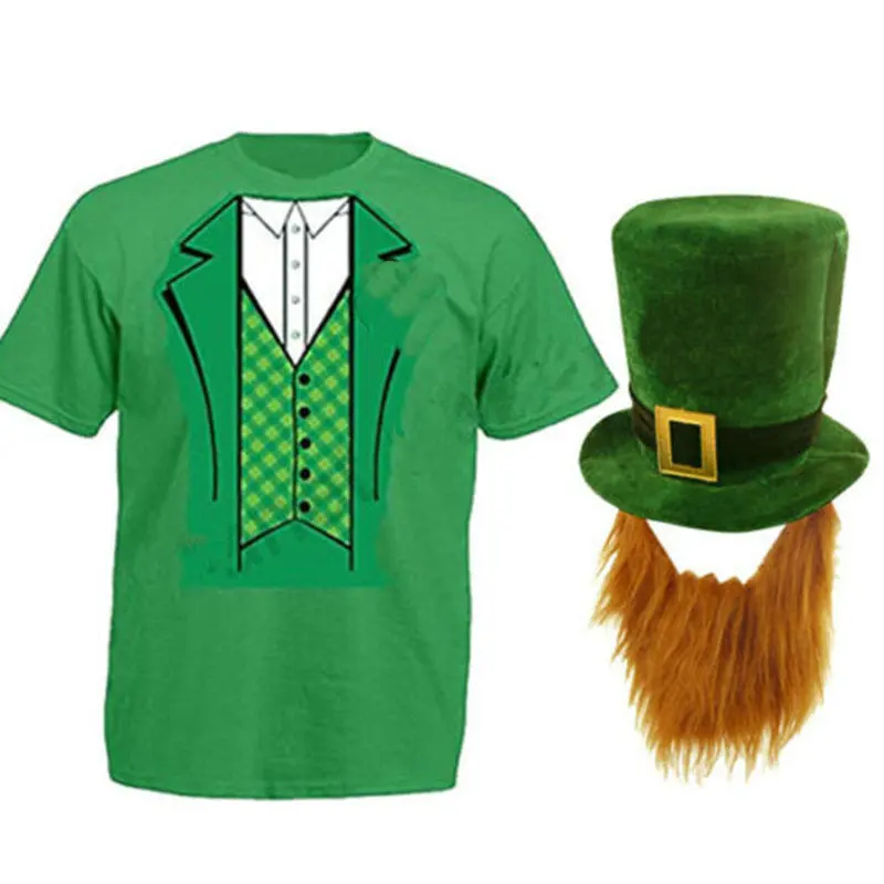 

Irish Cuckold Festival Stage Costume Patrick's Day Short Sleeves T-shirt Green Hat Festival Hat Short Sleeve Suit Stage Costume