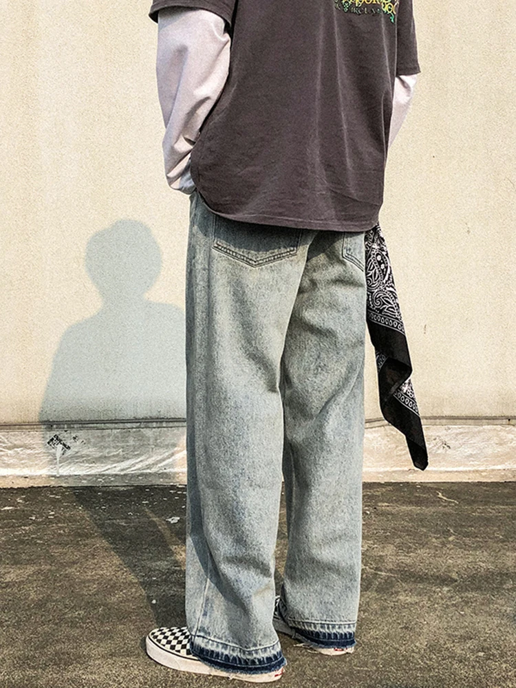 Wide Leg Baggy Jeans Men Aesthetic Skeleton Y2k Jeans Streetwear Oversized Graphic Black Printed High Waisted Light Blue Hip Hop