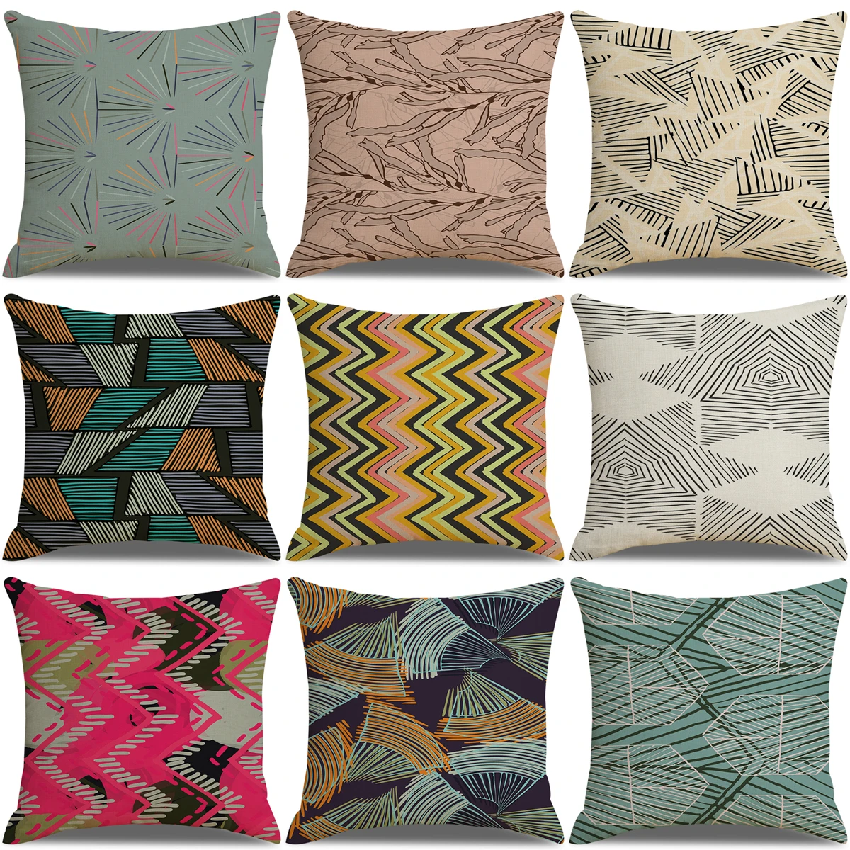 

ZHENHE Triangular Line Geometry Linen Pillow Case Home Decoration Cushion Cover Bedroom Sofa Decor Pillow Cover 18x18 Inch