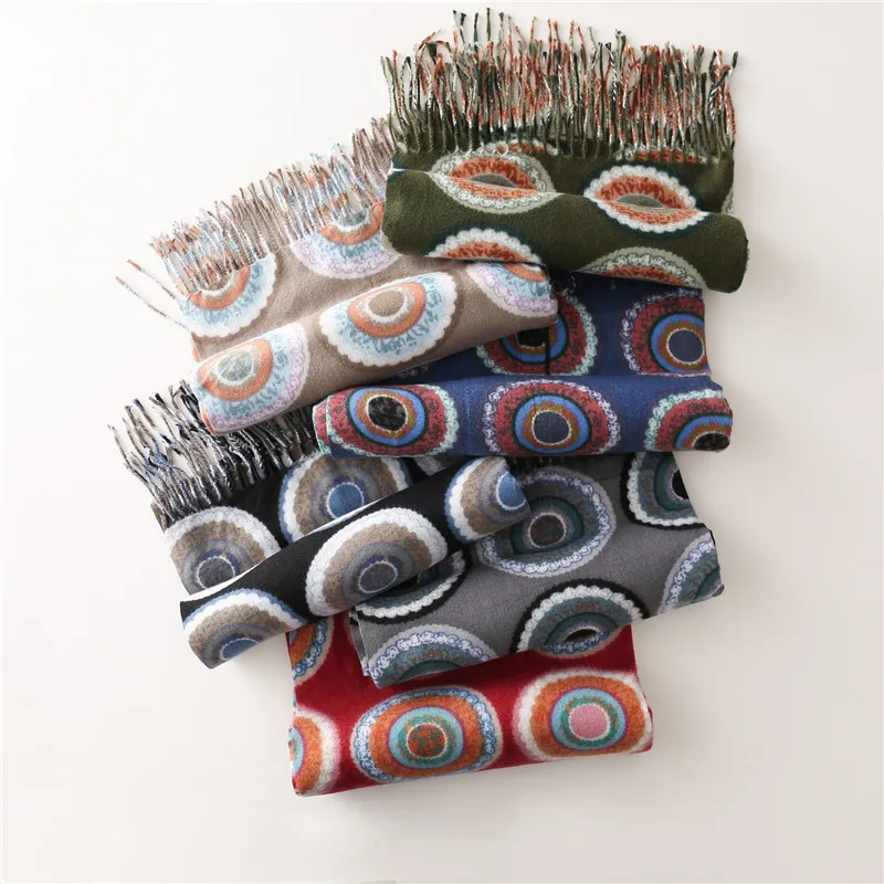 

Brand Designer Women Cashmere Scarf Fashion Bohemian Circle Floral Tassel Thick Pashmina Stole Scarves Wrap Neck Snood 200*70Cm