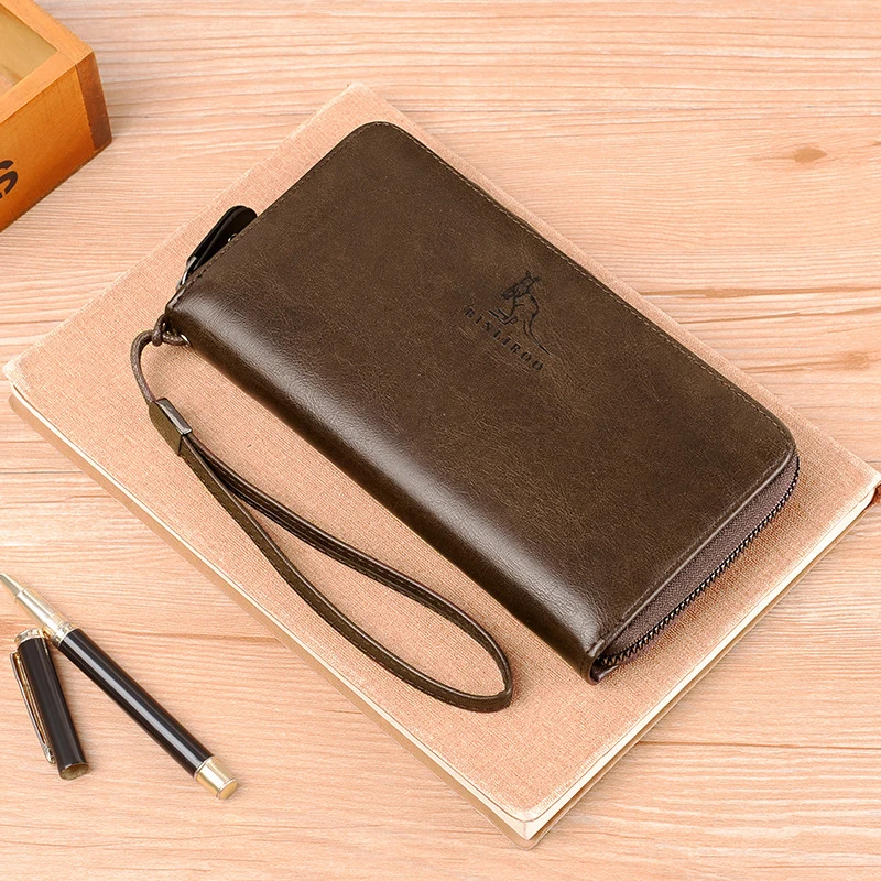 Men's Long Zipper Wallets High Quality Pu Leather Wallet for Man RFID Blocking Business Blue Clutch Bag Credit Card Holder Purse