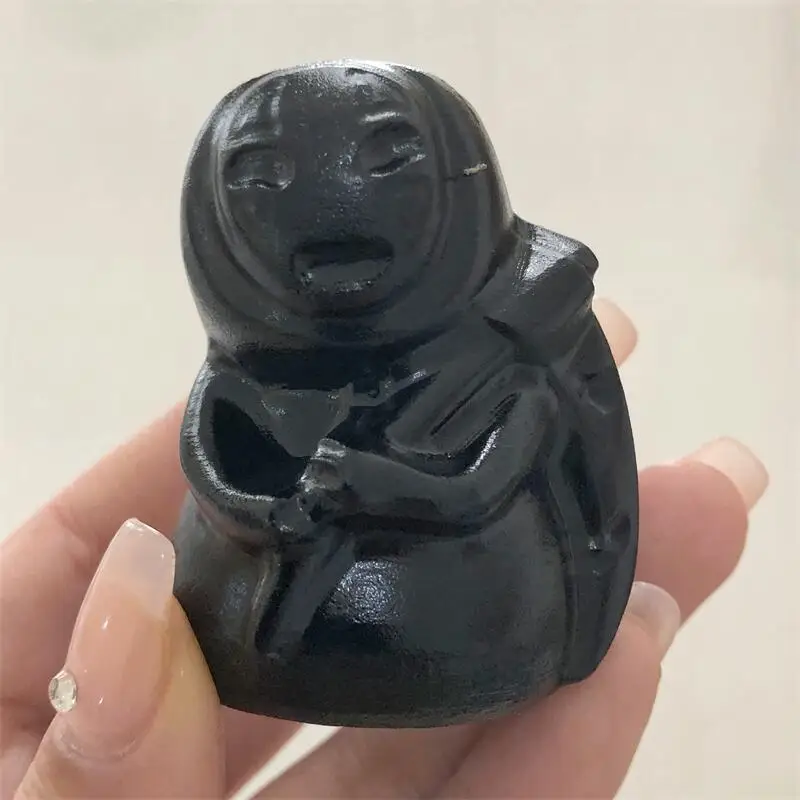 

Натуральный черный обсидиан, мультфильм Тыква смерти, ручная работа, мультфильм, искусственный кристалл, подарок, украшение для дома, детская игрушка, 1 шт.