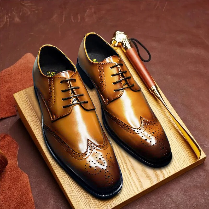

Men's Casual Dress Shoes Solid Color Business Lace-up Brock Leather Breathable Low Heels Large Size Business Single Shoes