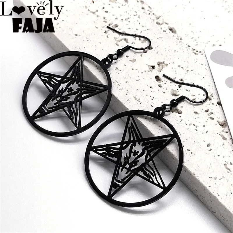 

Goth Satan Inverted Pentagram Goat Head Drop Earring for Women Stainless Steel Occult Satanic Baphomet Earrings Jewelry Gift