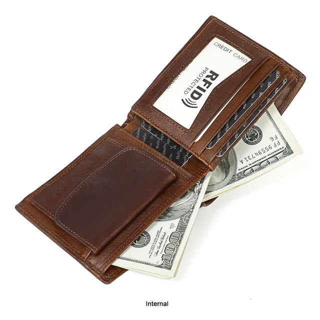 Men's Wallet Vintage Genuine Leather Wallet for Men RFID Cowhide Business Credit Card Cover Holder Bag Wallet Purse Man 3