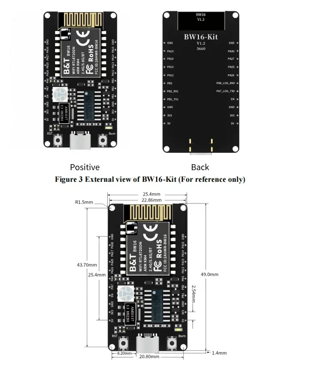 BW16-Kit Плата разработки RTL8720DN двухдиапазонный Wi-Fi с низким энергопотреблением