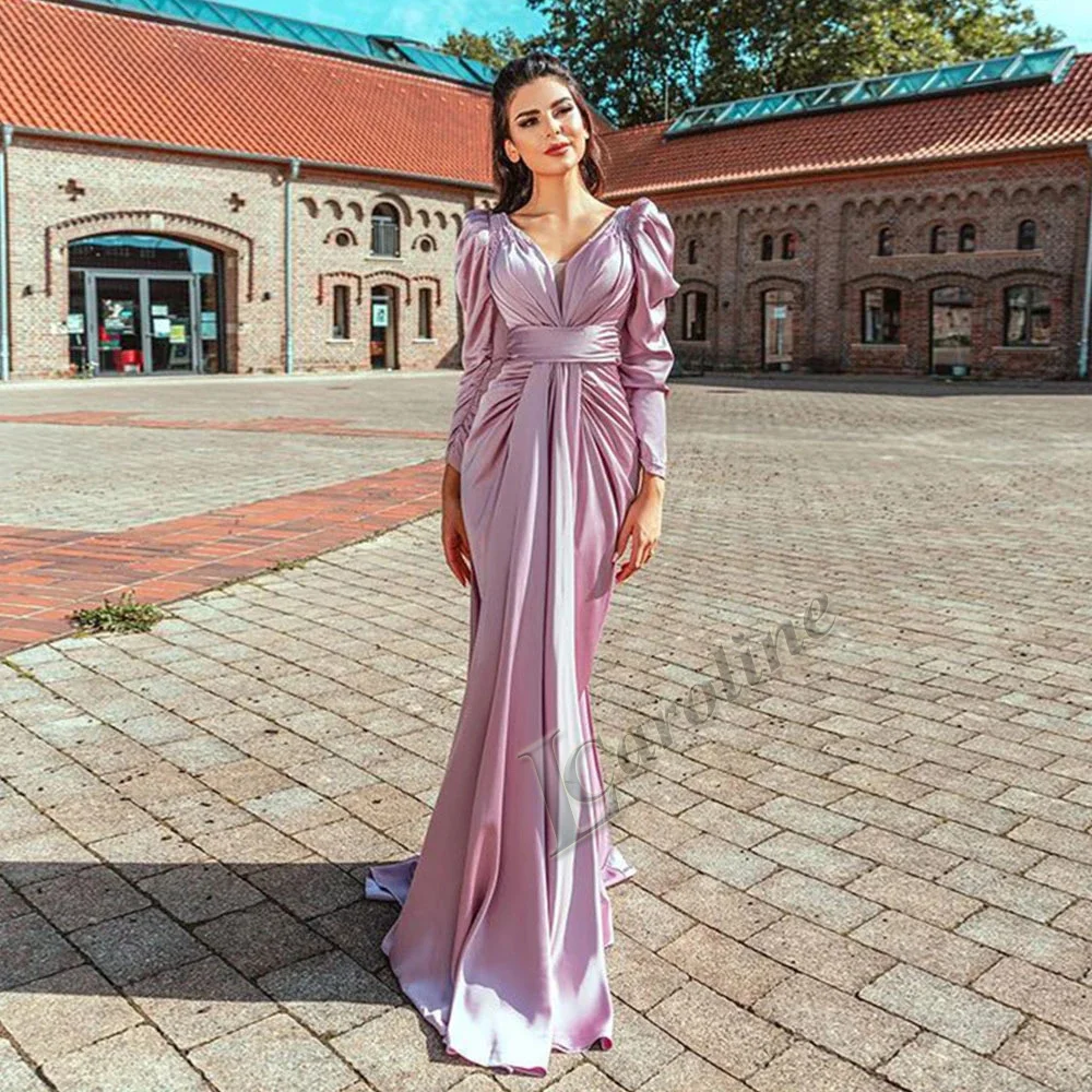 

Caroline Pink、 Long Mermaid Evening Dress 2022 Plea V-Neck Evening Dress Stretch Formal Prom Gowns Party Bridesmaid Custom Made