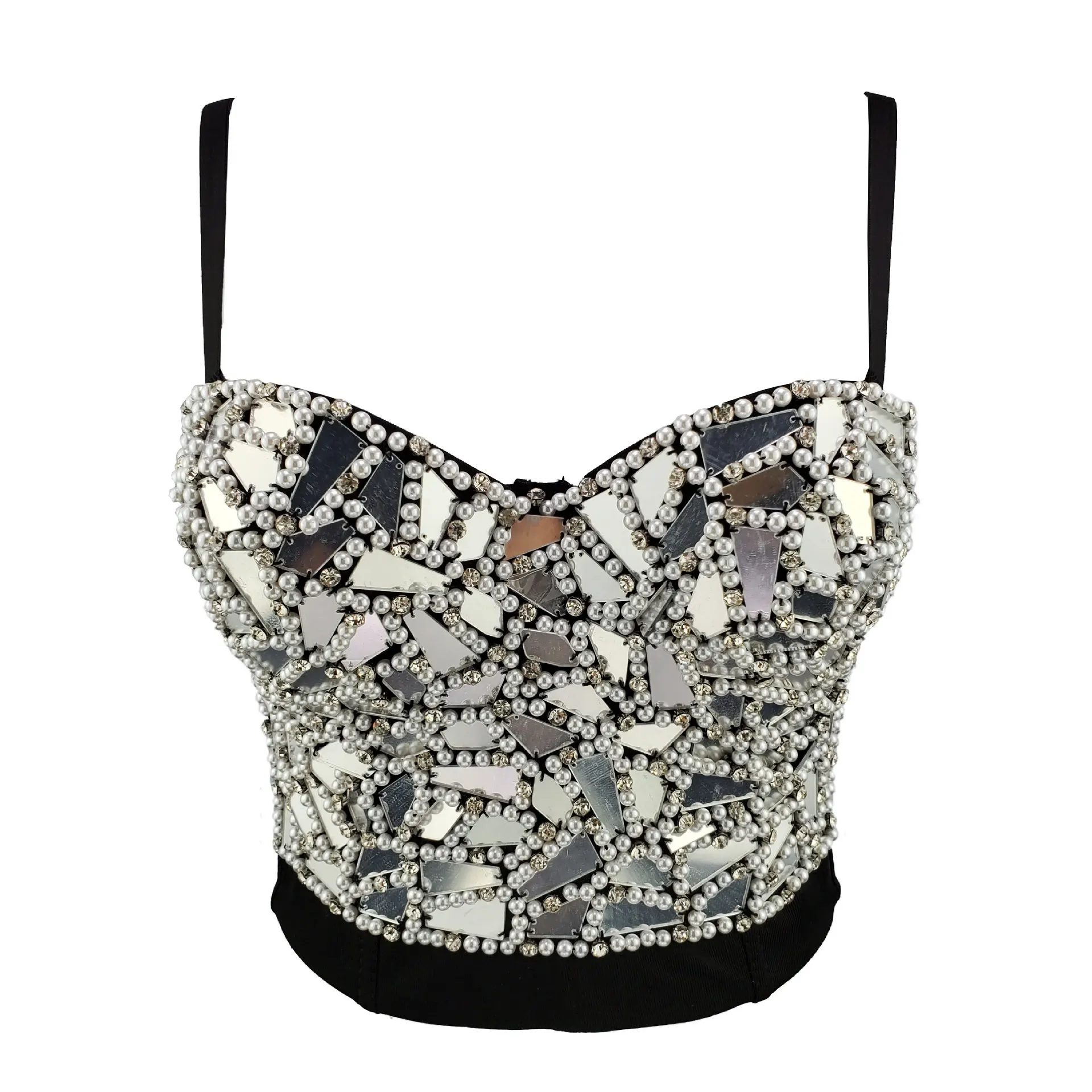 

Women Sexy Designer Beading Mirror White Black Cotton Camisole Tops Summer 2021 Ladies Trendy High Street Short Camis Crop Tops