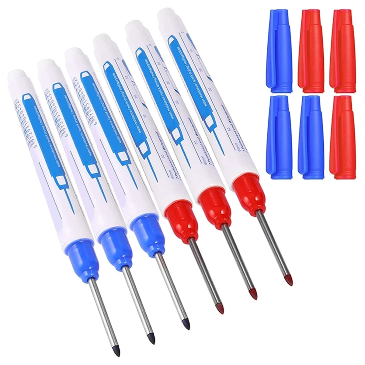 

6pcs Deep Hole Marker Pen 30mm Long Nib Deep Reach Marker Pencil Waterproof Drill Hole Marker Wood Plastic Metal Glass Marking