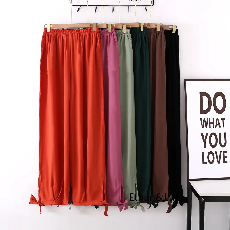 

Summer Newest Cotton Viscose Ladies Plus Size Long Trousers for Homewear Solid Colors Anti-mosquito Sleepwear Pants for Women