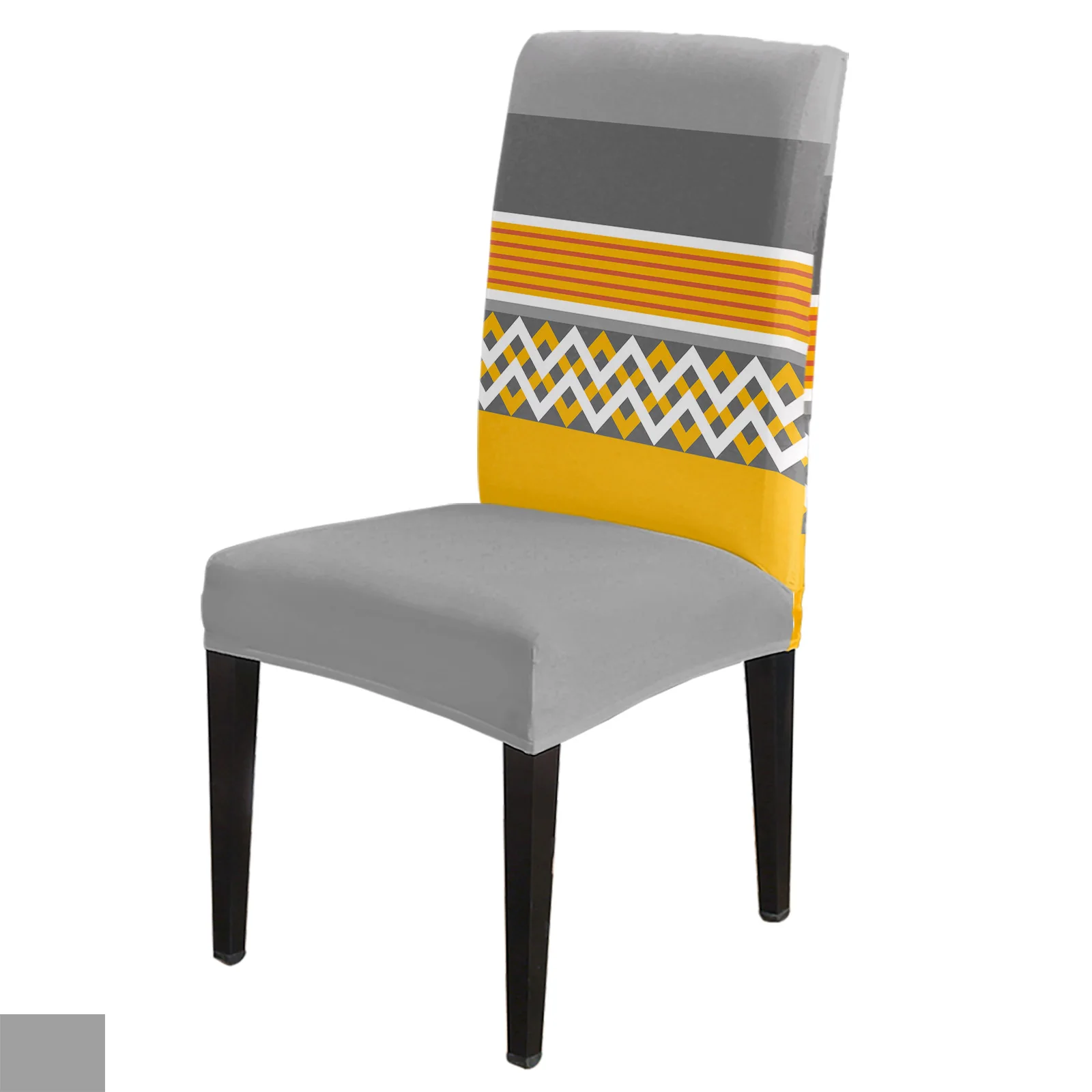 

Чехол на стул с геометрическим рисунком, стрейчевый чехол желтого и серого цветов для кухни, банкета, отеля, дома