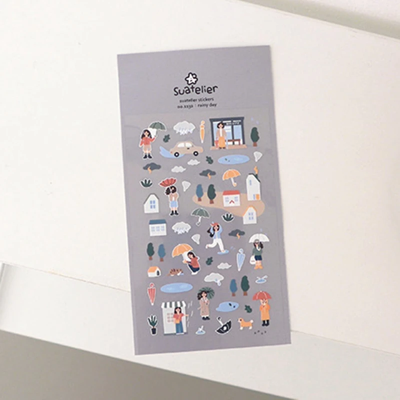 Суателье наклейки Дождливый день для скрапбукинга Корея происхождения Милые девочки наклейка Дневник мусорного журнала Декорация DIY ремесла Поставки.