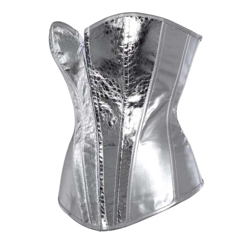 

Woman Corset Faux Leather Sexy Zipper Overbust Corset Bustiers Showgirl Clubwear Burlesque Corselet Carnival Top Sequin