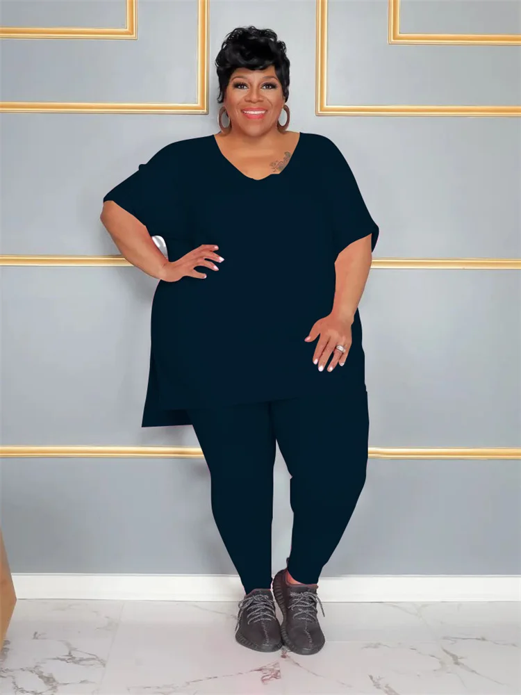 Plus Size Two Piece Sets Women Clothing Long Top Legging Matching Suit Solid Casual Outfits Wholesale 3xl 4xl 5xl 6xl