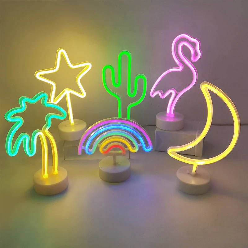 

Neon Light Sign LED Night Light Flamingo Unicorn Cactus Moon Star Colorful Lamp For Bedroom Table Home Wedding Christmas Decor