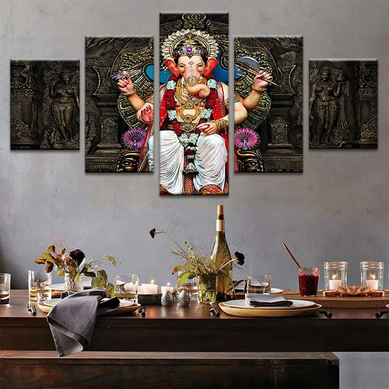 

Artsailing 5 Piece Painting India Elephant Hinduism Religious Wall Art Picture Gift Home Decoration Canvas Print Modular Cuadros