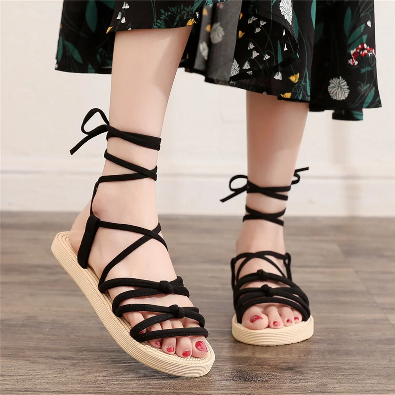 

Women fashion Gladiator Cross Tie Sandals Ladies Casual shoes sexy Open Toe Female Rome style Flat shoes 2022 women's sandals