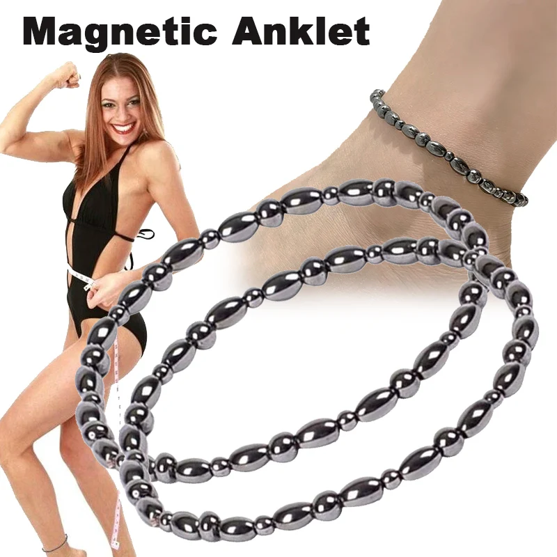

1/2Pcs Unisex Women Men Fashion Magnetic Black Stone Weight Loss Anklet Natural Brazilian Black Stone Health Care Anklet