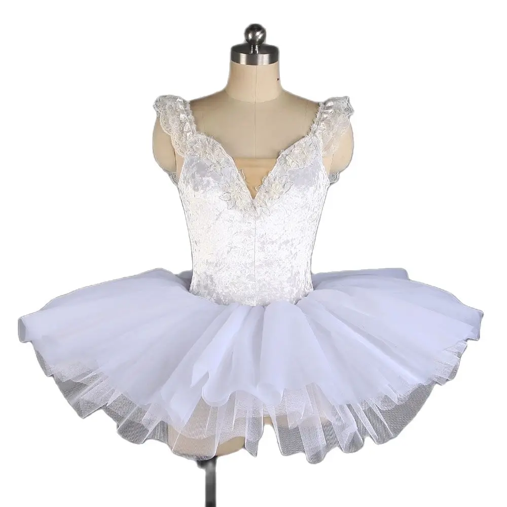 

21028 Platter Ballet Dance Tutu Dress White Velvet Bodice with Nude V Neck Girls Puffy Tutu Skirts Leotard Dresses Tutu Costumes