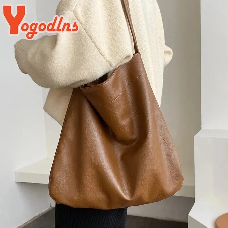 

Vintage Women Tote Bag Large Capacity Shoulder Bag Soft PU Leather Handbag and Purse Designer Lady Armpit Bag Purse sac