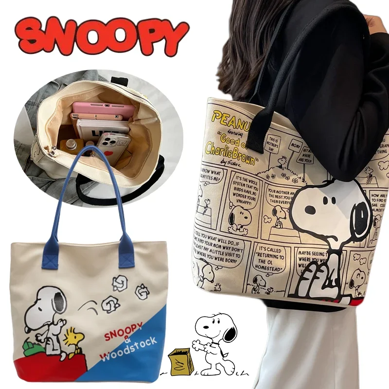 Сумка на плечо Snoopy женская брезентовый саквояж молнии вместительный чемоданчик