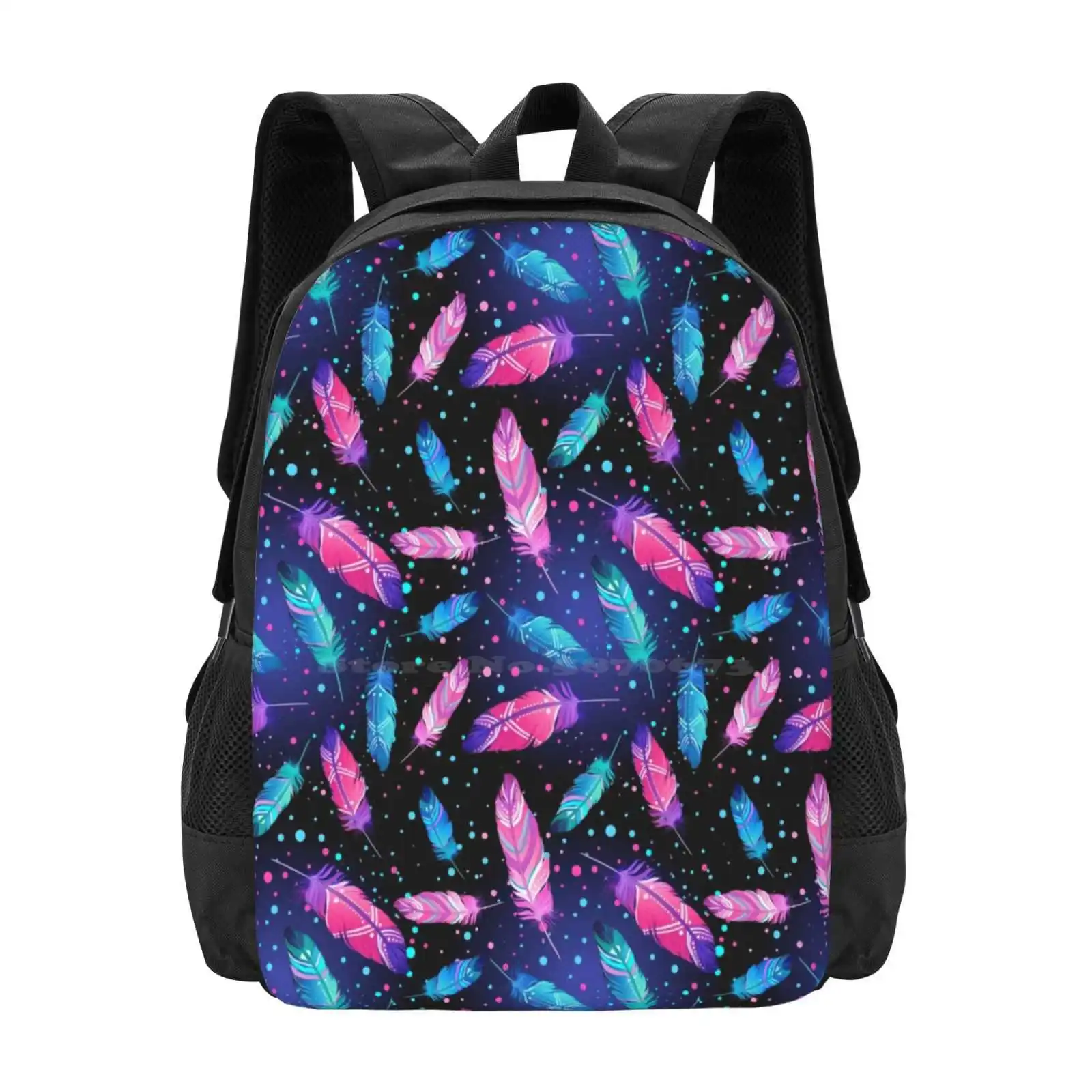 

Featrers On Black Hot Sale Backpack Fashion Bags Natural Bird Native Tribal Tattoo Shaman Vector Magic Symbol Feather Navajo
