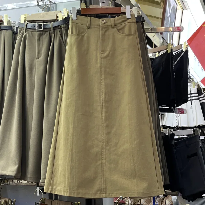 

Повседневные длинные юбки для женщин, Осенние юбки с Боковым Разрезом и поясом, Женская юбка А-силуэта с высокой талией, Женская универсальная корейская мода, Прямая поставка