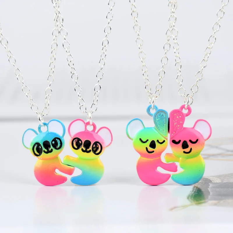

Lovecryst 2pcs/set Fade Color Koala Raccoon Best Friend Necklace for Women Girls Magnetic BFF Friendship Jewelry Gifts
