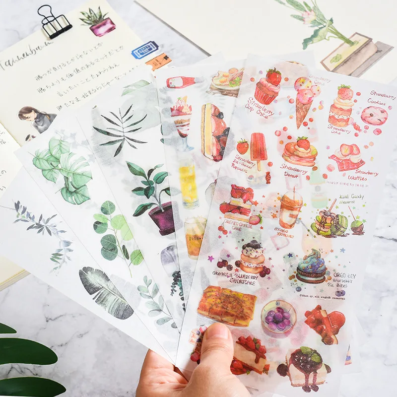 3pcs/set Cute Stationery Journal Supplies Korean Stickers Cute Cartoon Flowers Leaves Sticker DIY Diary Decor Stickers Scrapbook