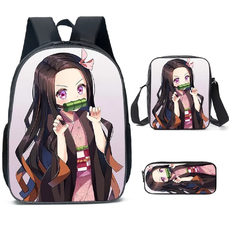 3 Piece Demon Slayer Nezuko Children New Anime Backpacks Girls Princess Student School Pen Bags Kids Shoulder Bag Drop Shipping