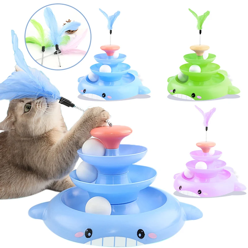 

Cats Toy Tower Tracks with Feathers Cat Toys Interactive Cat Intelligence Training Amusement Plate Tower Pet Products Cat Tunnel