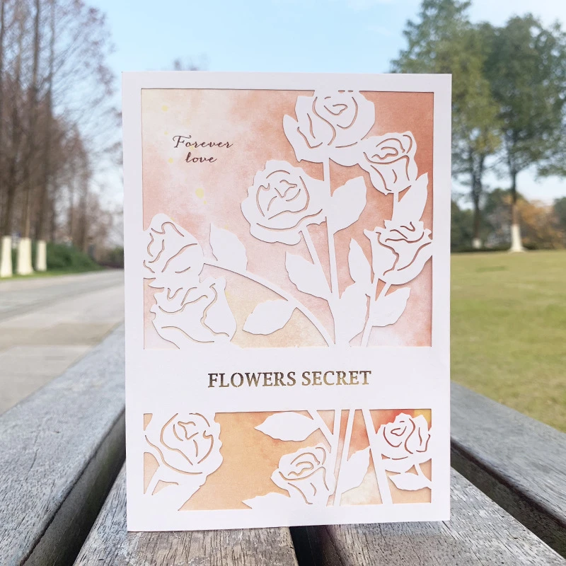 

3D Greeting Card Paper Carving Laser Hollow Holiday Color Printing Rose Valentine's Day Message Confession Card