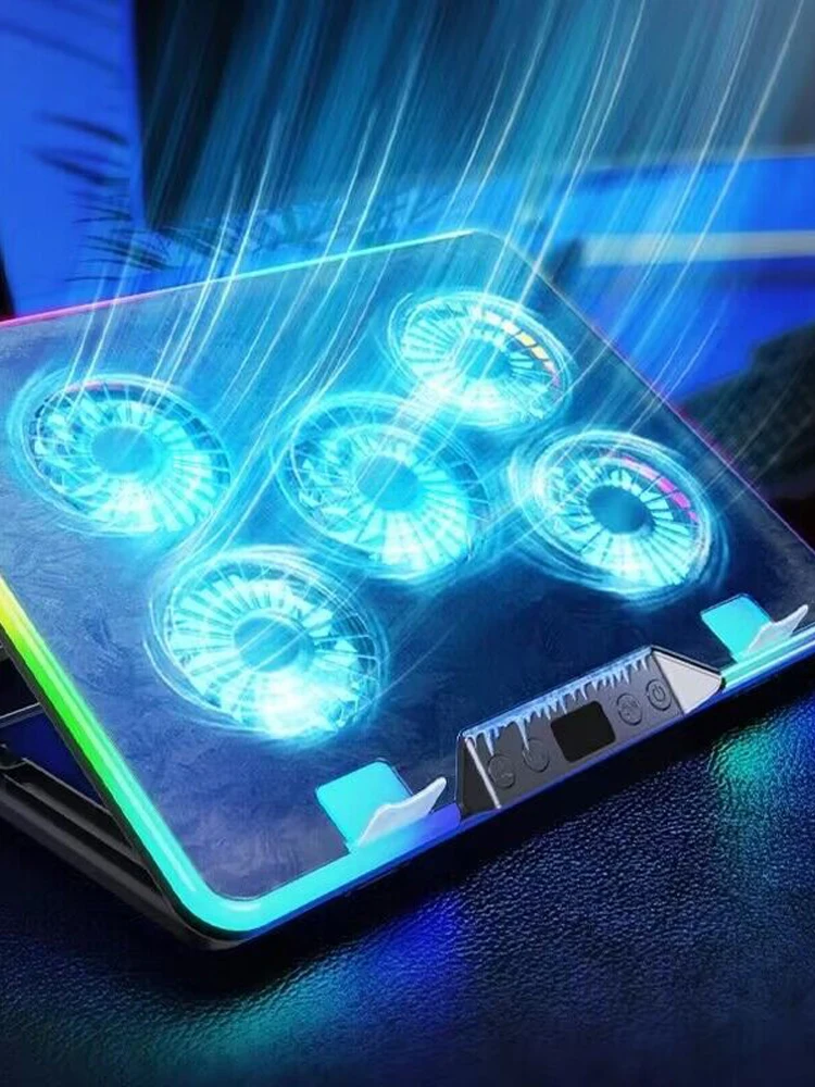 Notebook Air Radiator Aluminum Alloy Stand RGB 5 Quiet Fans Adjustable Notebook Cooler Stand for Laptop 11-21 inch Notebook Air Radiator Aluminum Alloy Stand RGB 5 Quiet Fans Adjustable Notebook Cooler Stand for Laptop 11-21 inch